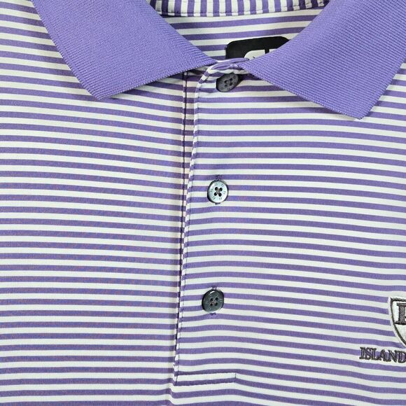 FootJoy Men's Purple Striped Short Sleeve Polo Shirt Size L Island View Logo - Picture 2 of 13